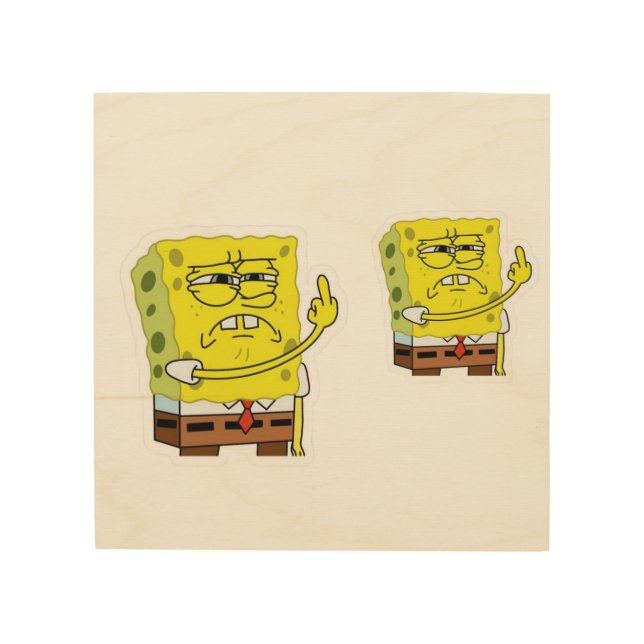 Grumpy Yellow Sponge Character Decorative Pillow Wood Wall Art (Front)