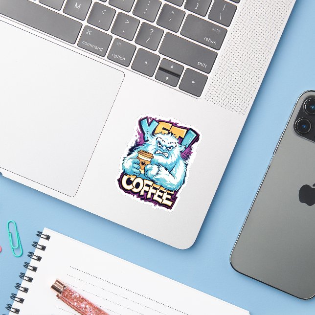 Grumpy Yeti Coffee Sticker (Laptop w/ iPhone)