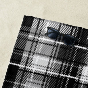 Grunde Black and White Flannel Plaid Tartan Beach Towel