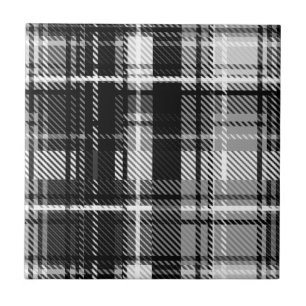 Grunde Black and White Flannel Plaid Tartan Ceramic Tile
