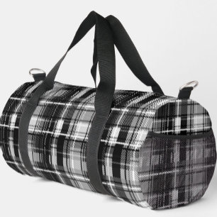 Grunde Black and White Flannel Plaid Tartan Duffle Bag