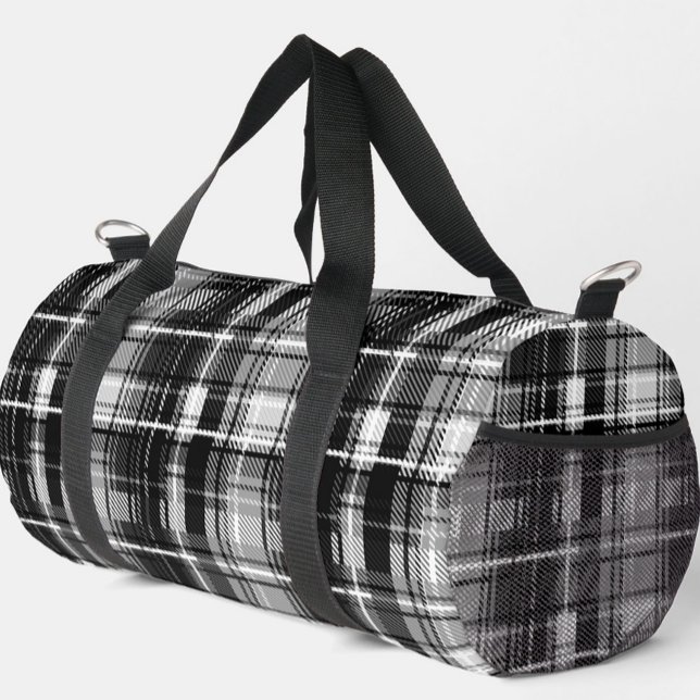 Grunde Black and White Flannel Plaid Tartan Duffle Bag (Creator Uploaded)