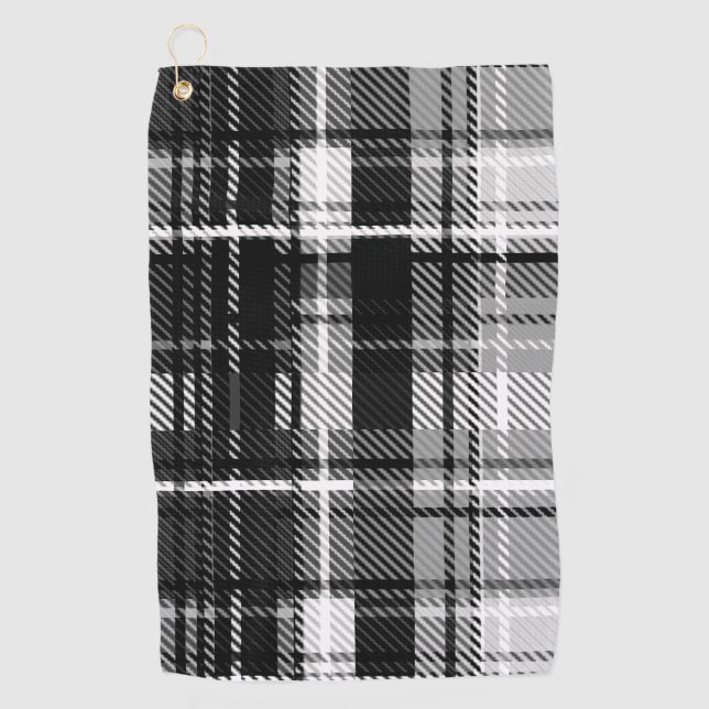 Grunde Black and White Flannel Plaid Tartan Golf Towel (Front)