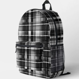 Grunde Black and White Flannel Plaid Tartan Printed Backpack