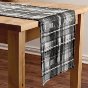 Grunde Black and White Flannel Plaid Tartan Short Table Runner
