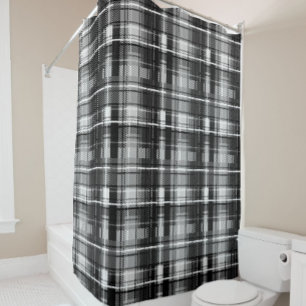 Grunde Black and White Flannel Plaid Tartan Shower Curtain