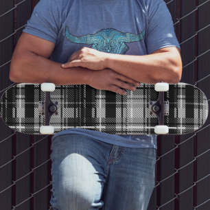 Grunde Black and White Flannel Plaid Tartan Skateboard