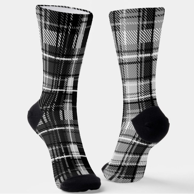 Grunde Black and White Flannel Plaid Tartan Socks (Creator Uploaded)