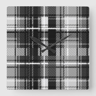 Grunde Black and White Flannel Plaid Tartan Square Wall Clock
