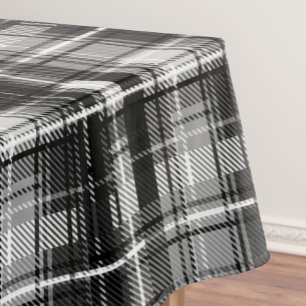 Grunde Black and White Flannel Plaid Tartan Tablecloth
