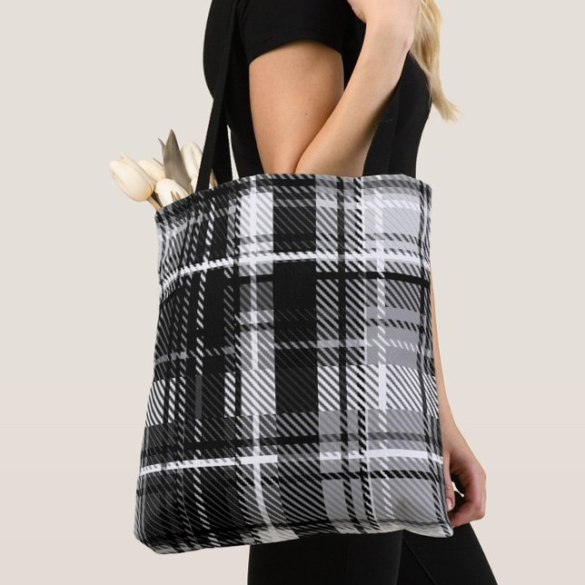 Grunde Black and White Flannel Plaid Tartan Tote Bag (Creator Uploaded)
