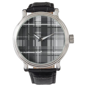 Grunde Black and White Flannel Plaid Tartan Watch