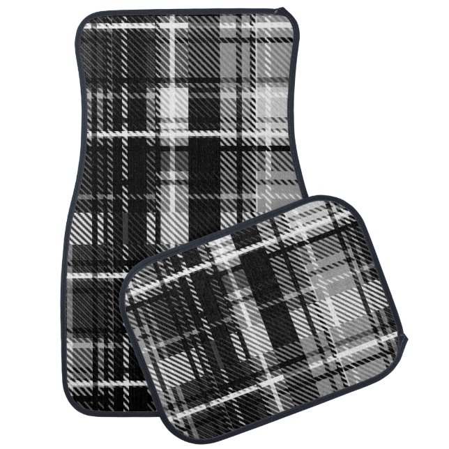 Grunde Black White Flannel Plaid Tartan Design  Car Floor Mat (Set)