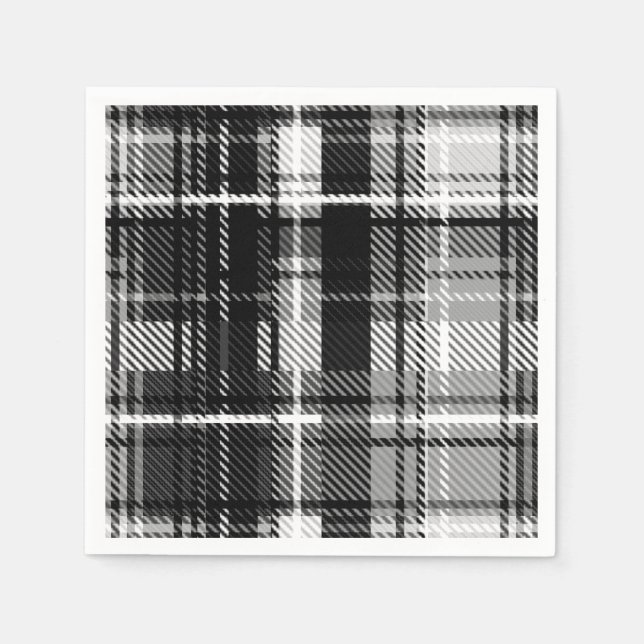Grunde Black White Flannel Plaid Tartan Design  Napkins (Front)