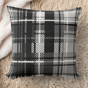 Grunde Black White Flannel Plaid Tartan Design Throw Pillow