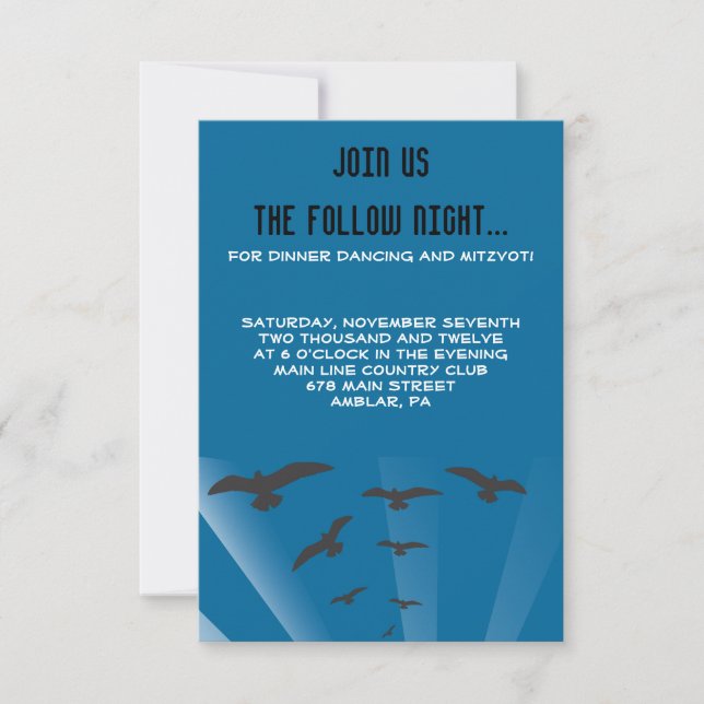 GRUNDGE TREE WITH BIRDS Bar Bat Mitzvah Party Card (Front)