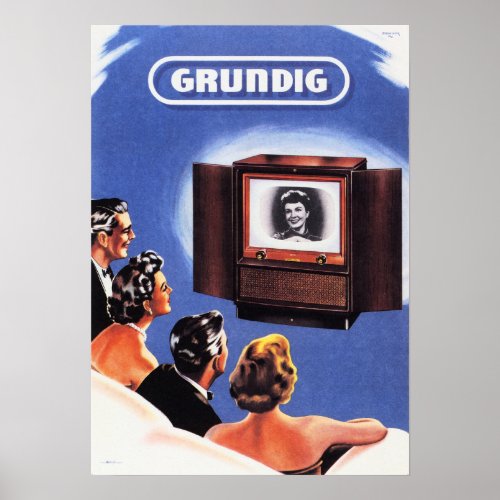 GRUNDIG Television Vintage German Appliance Ad Poster