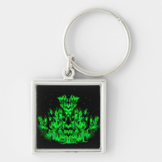 Grüne Flammenmonster am Sternenhimmel Keychain (Front)