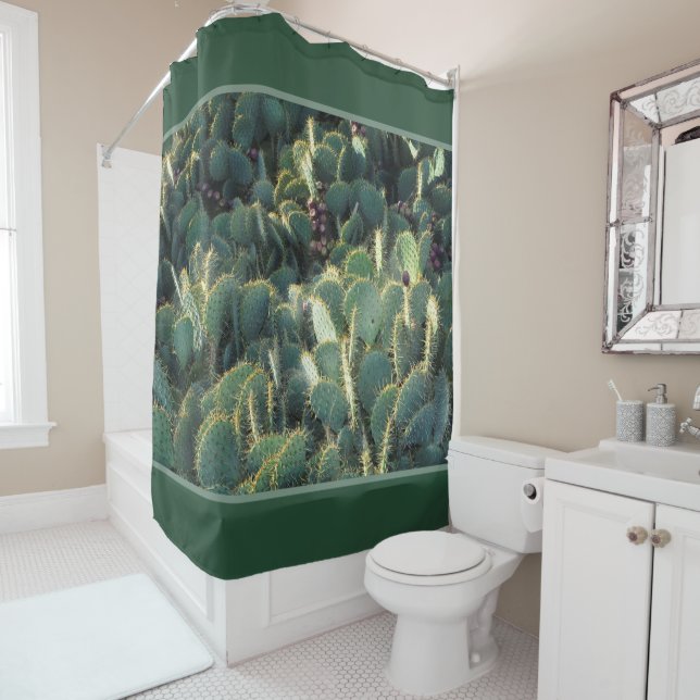 Grüne Kakteen Shower Curtain (In Situ)