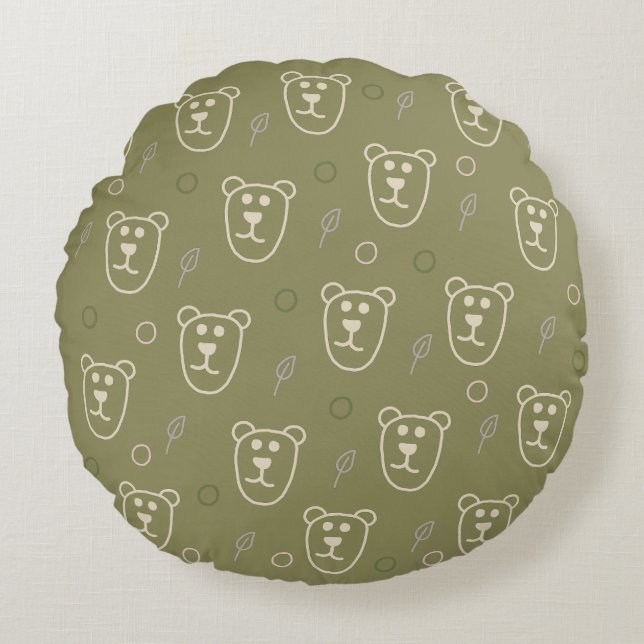 Grünes Bärchenmuster Round Pillow (Front)