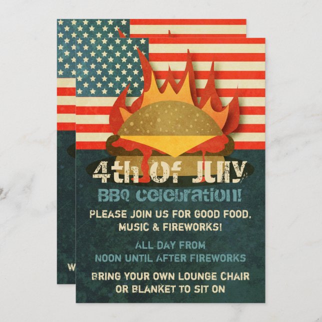 Grunge 4th of July BBQ Party Invitations (Front/Back)
