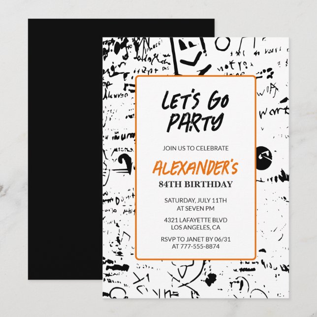 Grunge 84th birthday invitations Men Graffiti  (Front/Back)