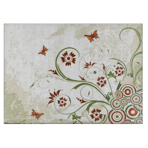 Grunge Abstract Butterflies and Flowers  Cutting Board