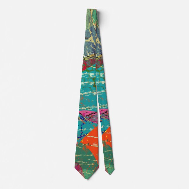 Grunge abstract, orange, blue, gray, black . neck  tie (Front)