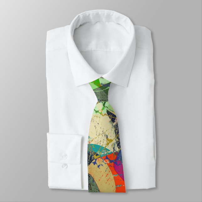 Grunge abstract, orange, blue, gray, black . neck tie (Tied)