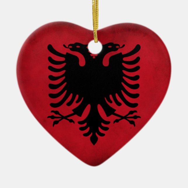 Grunge Albanian Flag [High Quality] Ceramic Ornament (Front)