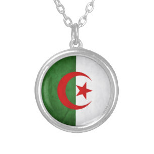 Grunge Algeria Flag Silver Plated Necklace