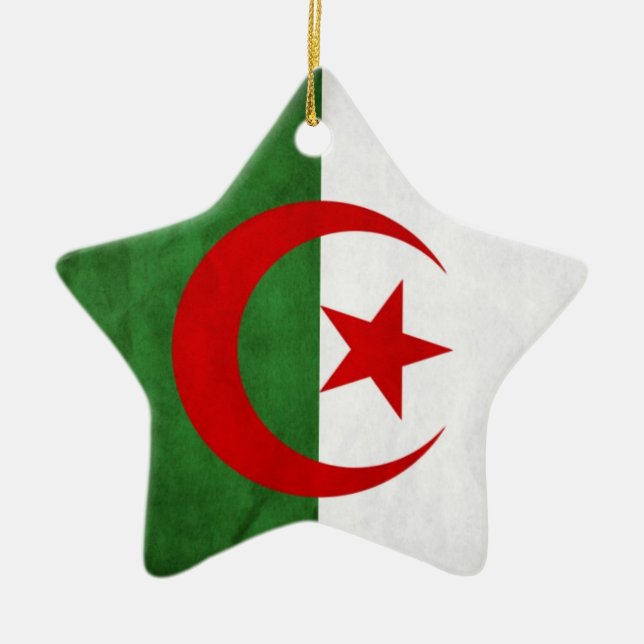 Grunge Algeria National Flag Ceramic Ornament (Front)
