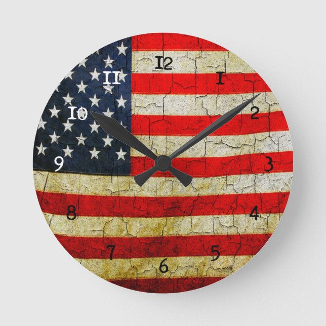 Grunge America flag Round Clock (Front)