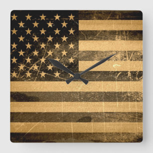 Grunge American flag 4 Square Wall Clock