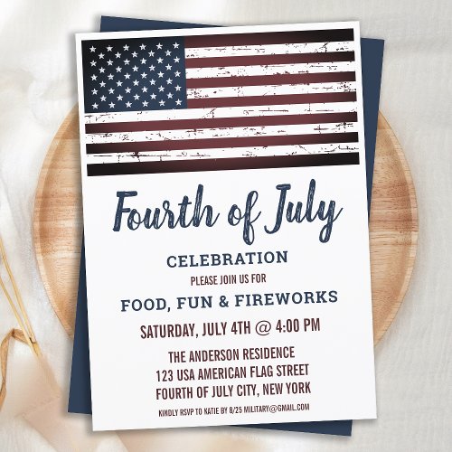 Grunge American Flag 4th Fourth of July Party Invitation