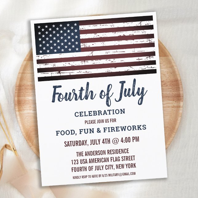 Grunge American Flag 4th Fourth of July Party Invitation Postcard (Creator Uploaded)