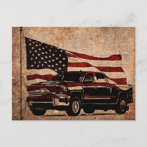 Grunge American Flag and Black Truck Patriotic Postcard