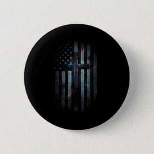 Grunge American Flag And Cross Faith Family Freedo Button