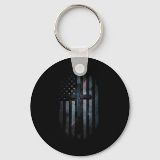 Grunge American Flag And Cross Faith Family Freedo Keychain