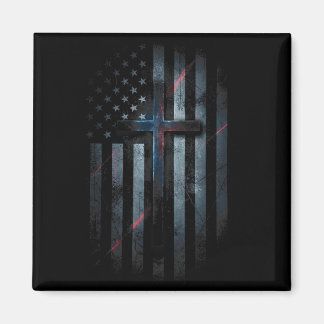 Grunge American Flag And Cross Faith Family Freedo Magnet