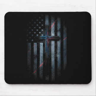 Grunge American Flag And Cross Faith Family Freedo Mouse Pad