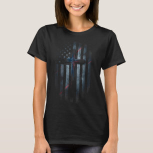 Grunge American Flag And Cross Faith Family Freedo T-Shirt