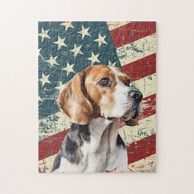 Grunge American Flag Beagle Dog Jigsaw Puzzle (Vertical)