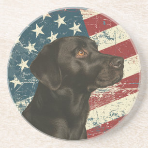 Grunge American Flag Black Labrador Retriever Dog Coaster