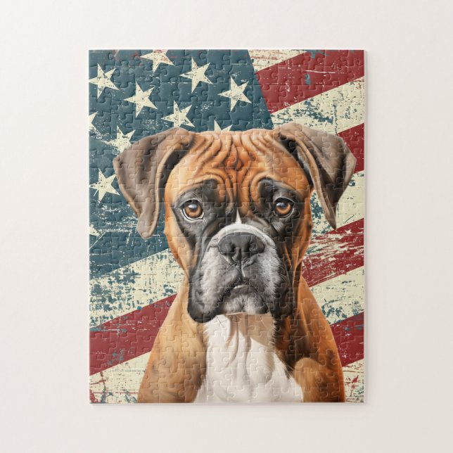 Grunge American Flag Boxer Dog Jigsaw Puzzle (Vertical)