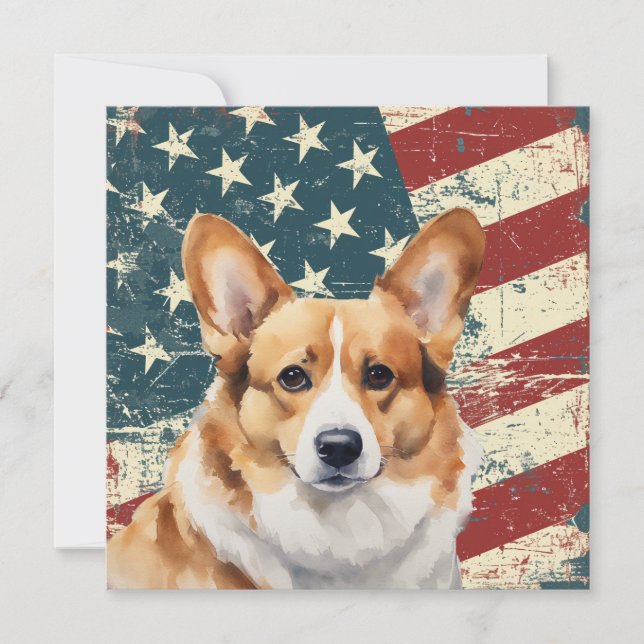 Grunge American Flag Corgi Dog Flat Card (Front)