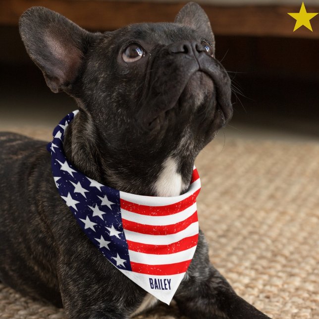 Grunge American Flag Custom Name Pet Bandana (Creator Uploaded)