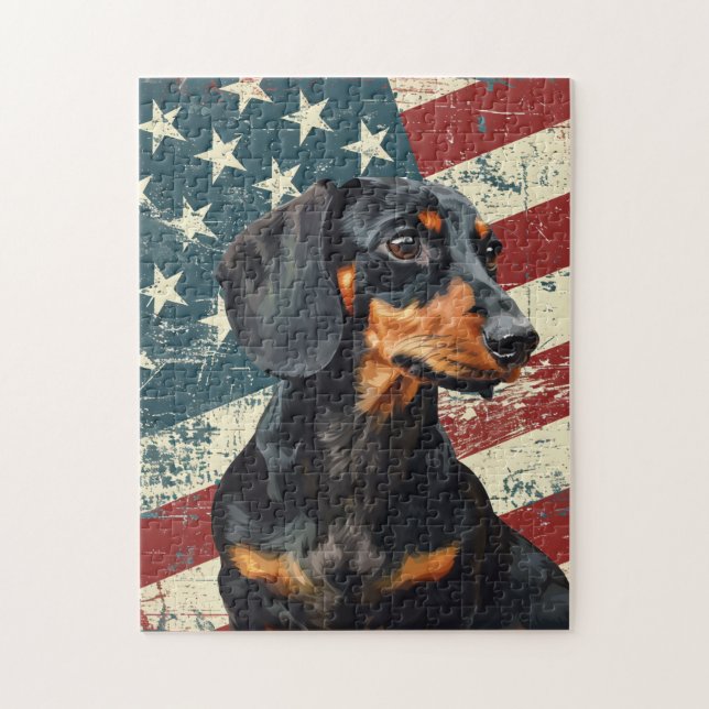 Grunge American Flag Dachshund Dog Jigsaw Puzzle (Vertical)