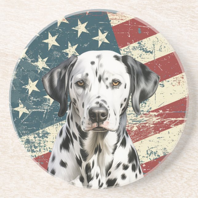 Grunge American Flag Dalmatian Dog Coaster (Front)