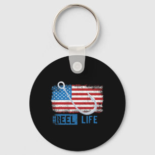 Grunge American Flag Fisherman Graphic Keychain